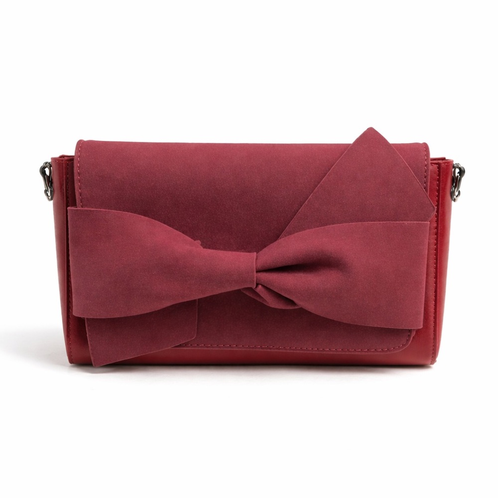 Red Faux Leather Bow Clutch Crossbody | Vintage Chic Flap Bag